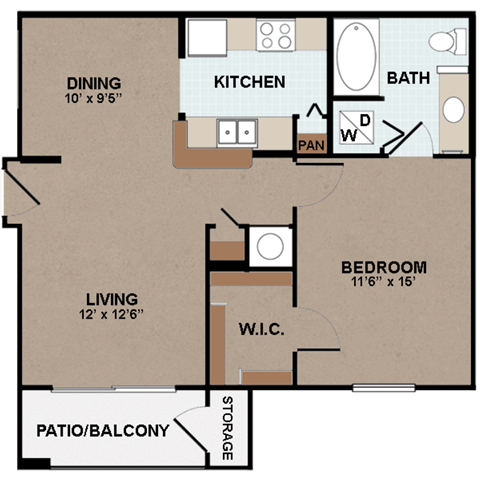 Brookside Gardens One Bed One Bath A Floor Plan
